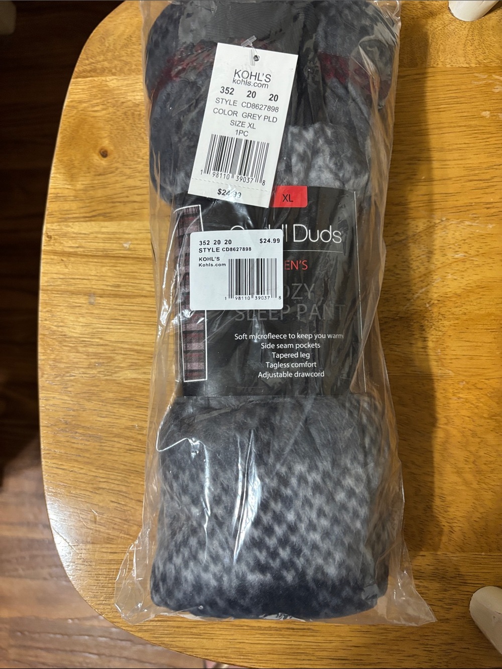 Cuddl Duds Men's Grey Plaid Cozy Sleep Pants